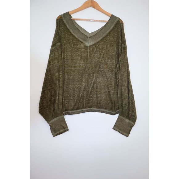 We The Free Olive Knit V-Neck Pullover Over Swimsuit Womens M Lightweight Summer - Picture 7 of 7